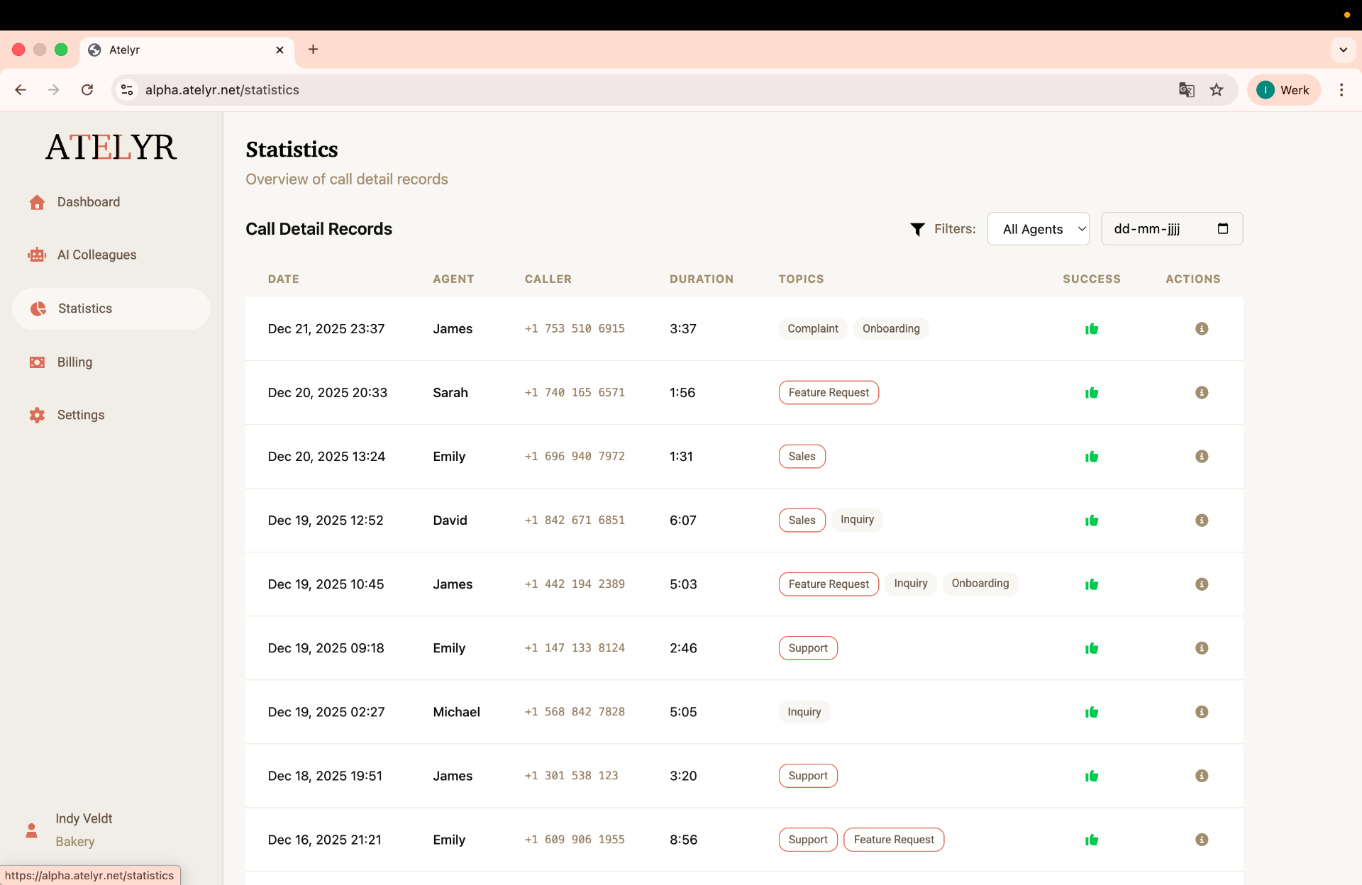 Rapportage met call detail records per AI-agent