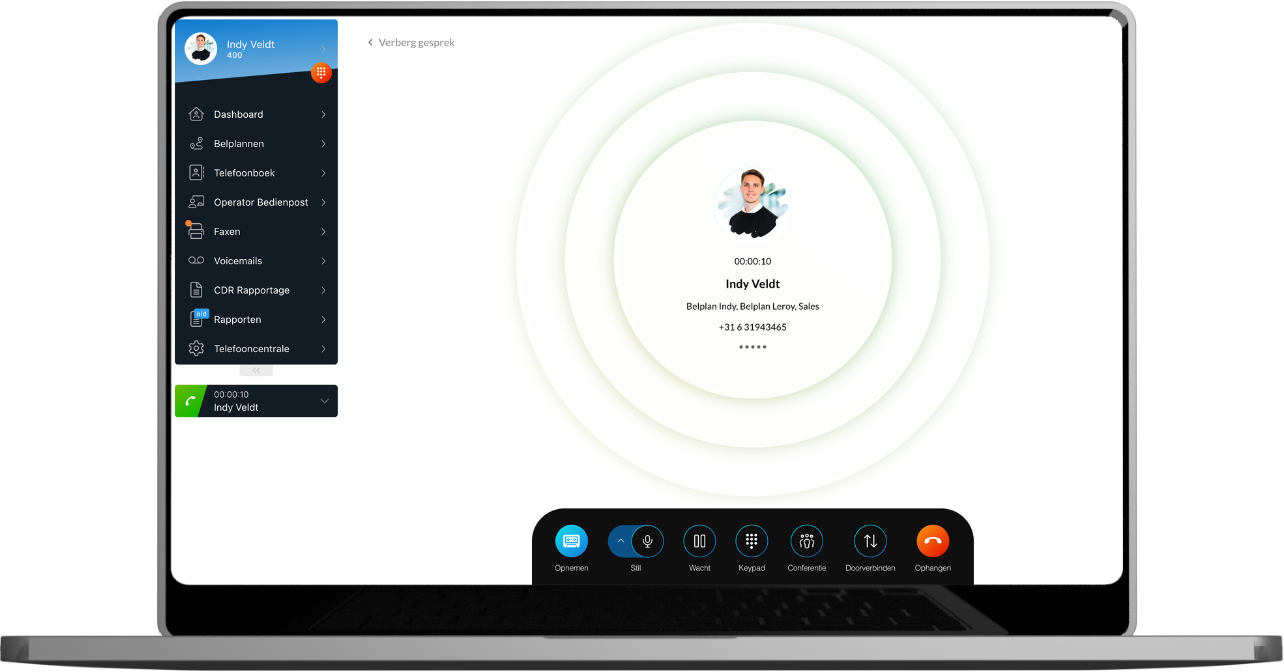 Bellen via je laptop met Webcalls — actief gesprek in de browser