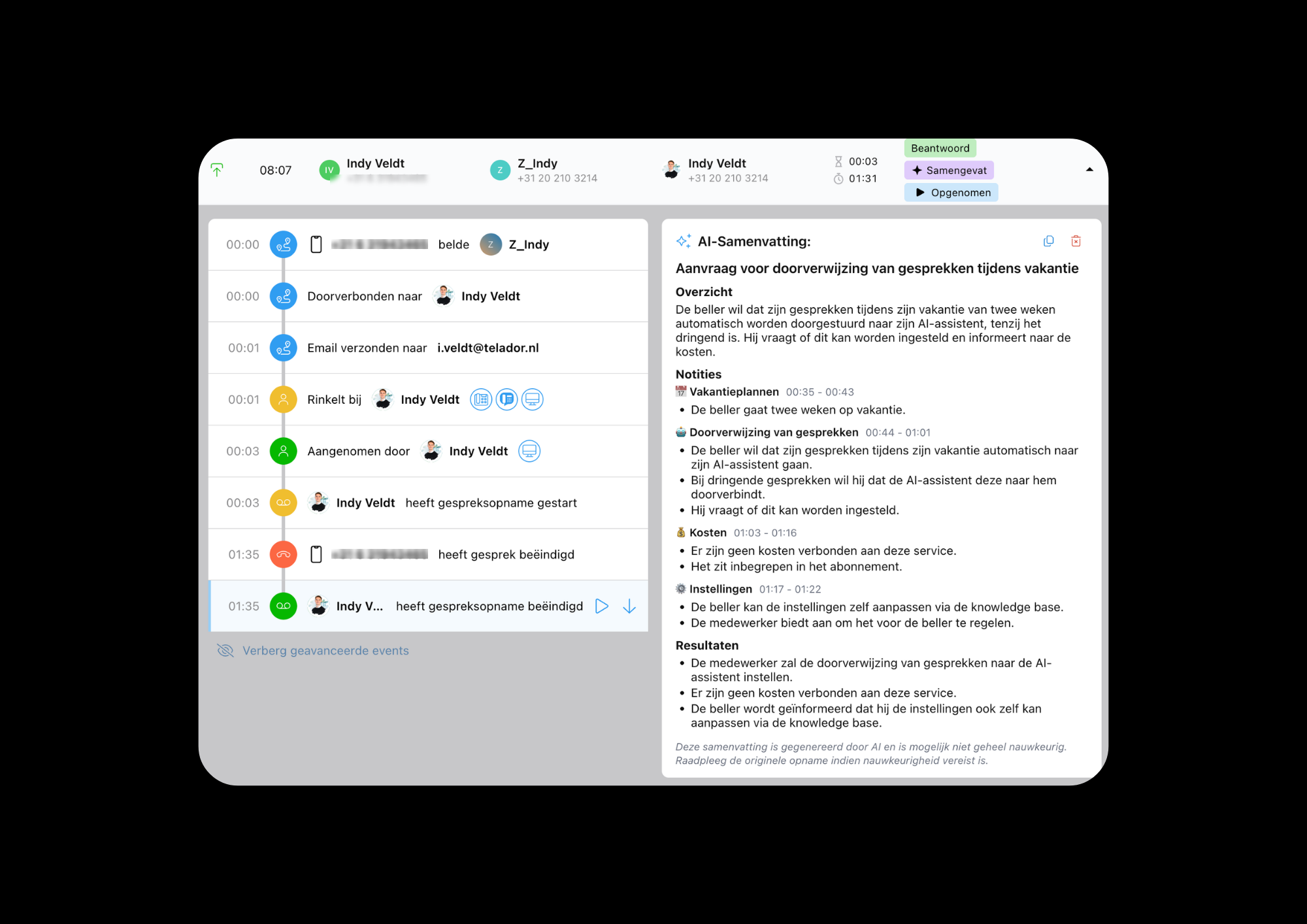 AI-samenvatting van een gesprek